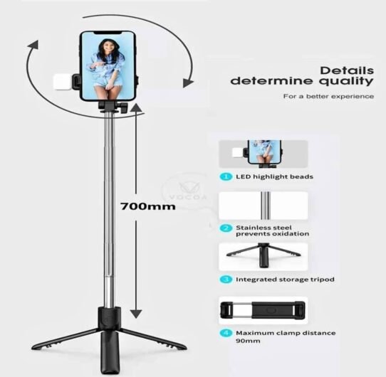 Selfie stick with LED light mini tripod stand